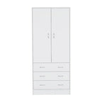 19 Armoire moderne à deux portes avec 3 tiroirs et 1 tringle de penderie pour chambre à coucher