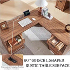 Bureau d'angle exécutif en forme de L 60 Farmhouse, bureau d'angle en bois, bureau d'ordinateur