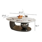 Table basse ovale moderne Pandora 51 avec plateau en pierre frittée brillante, table basse de luxe, pieds en acier inoxydable pour salon