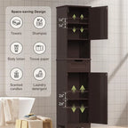 Meuble de Salle de Bain Haut de 170 cm, Colonne de Rangement Étroite avec 2 Portes et Tiroir