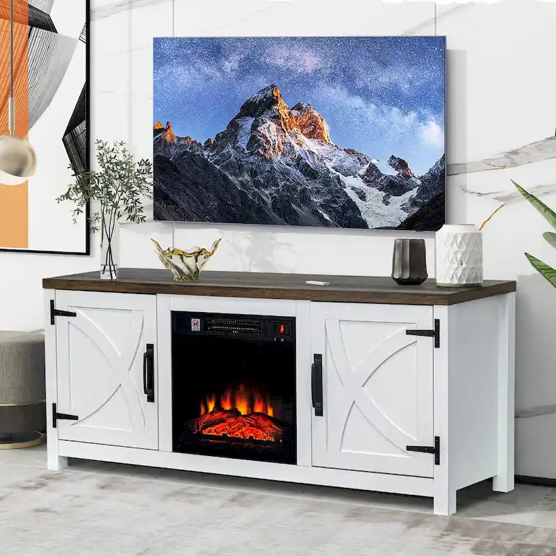 Meuble TV de ferme avec cheminée électrique de 58 po, console pour téléviseurs jusqu'à 65 po