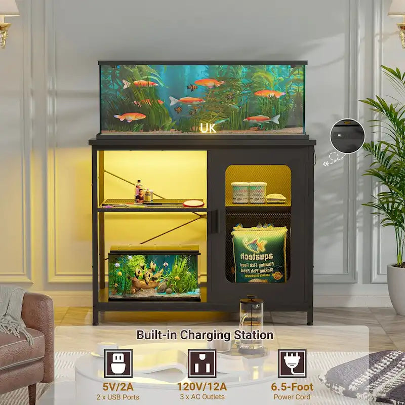 Meuble pour aquarium de 75 à 110 litres avec prises de courant et éclairage LED