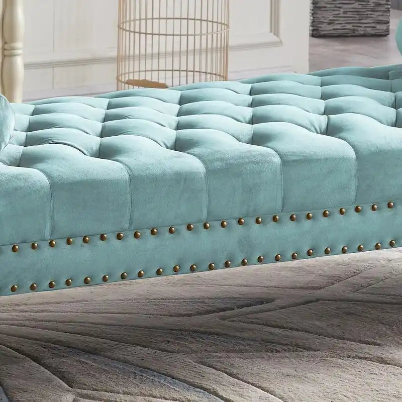 Banc rembourré en velours capitonné surdimensionné avec accoudoirs arrondis de 71 pouces