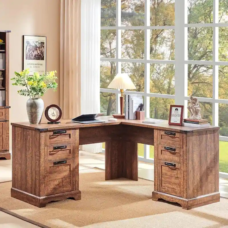 Bureau d'angle exécutif en forme de L 60 Farmhouse, bureau d'angle en bois, bureau d'ordinateur