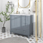 Meuble-lavabo de 36 pouces avec chargement USB, évier en résine, cadre en bois massif, 3 tiroirs de rangement