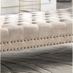 Banc rembourré en velours capitonné surdimensionné avec accoudoirs arrondis de 71 pouces