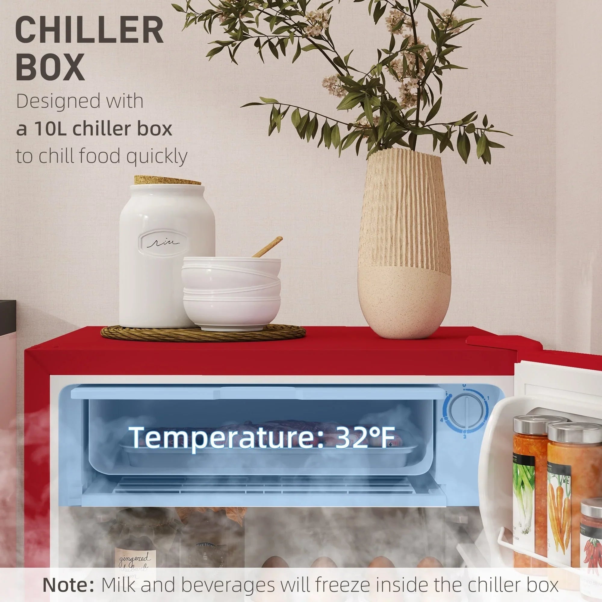 Mini-réfrigérateur de 3,2 pi³ avec congélateur, réfrigérateur compact à porte unique avec thermostat réglable pour chambre à coucher