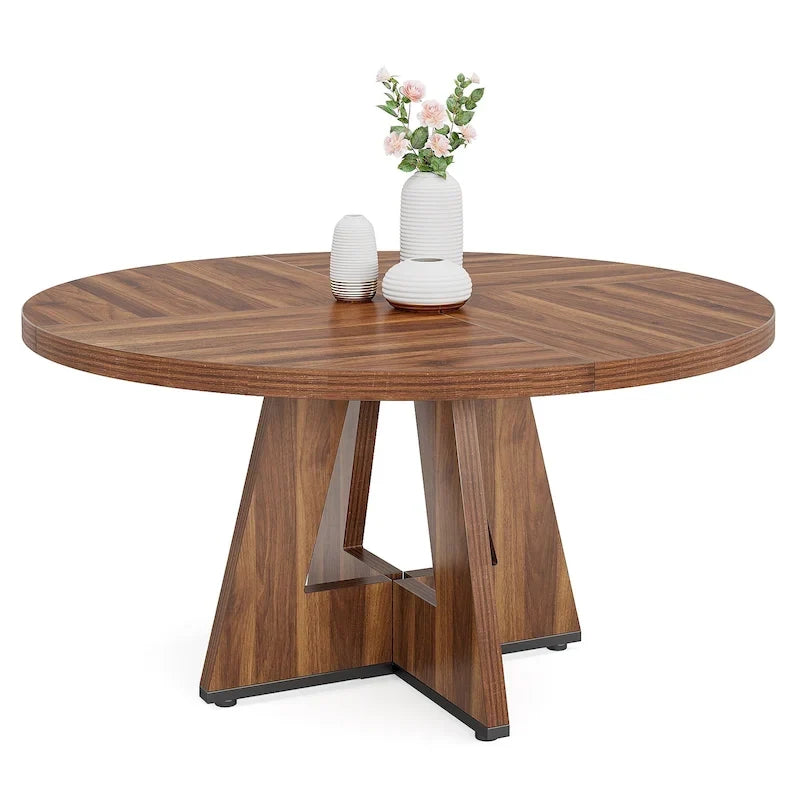 Table à manger ronde de 120 cm pour 4 personnes, table de salle à manger/cuisine/salon en bois style ferme