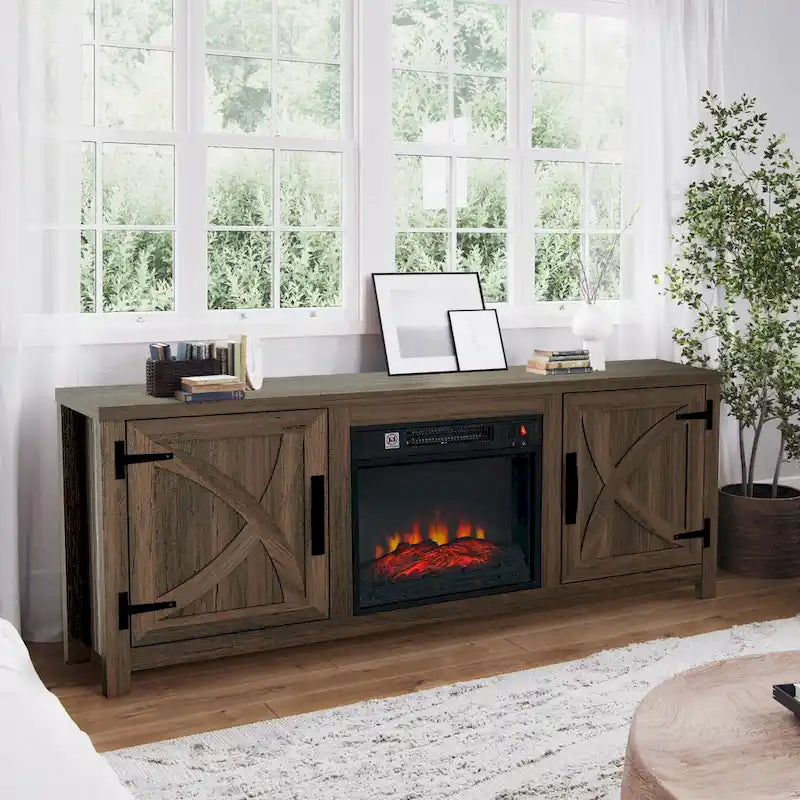 Meuble TV de ferme avec cheminée électrique de 58 po, console pour téléviseurs jusqu'à 65 po