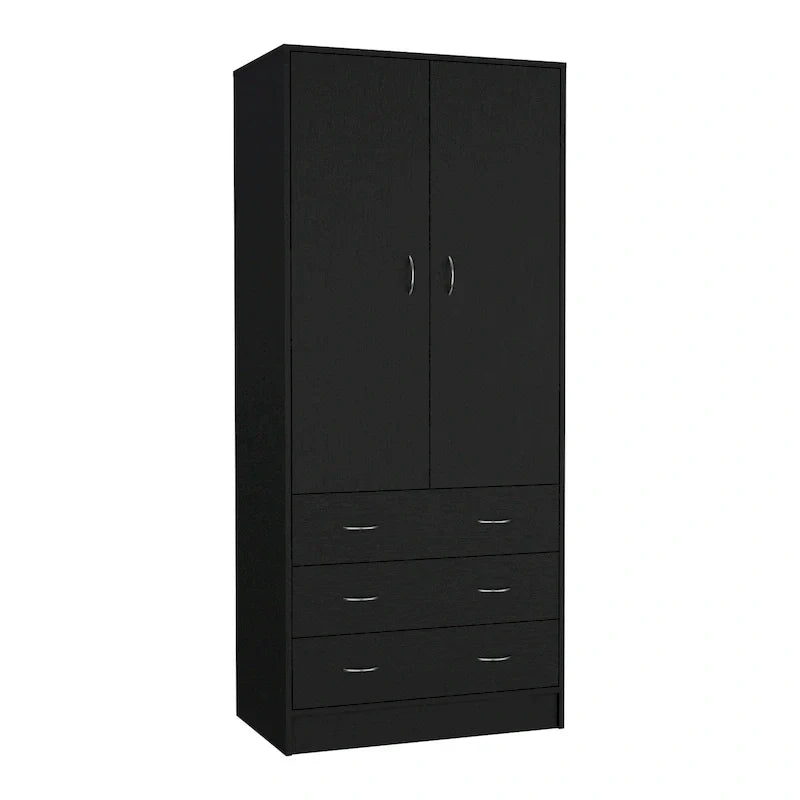 19 Armoire moderne à deux portes avec 3 tiroirs et 1 tringle de penderie pour chambre à coucher