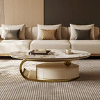 Table basse ovale moderne Pandora 51 avec plateau en pierre frittée brillante, table basse de luxe, pieds en acier inoxydable pour salon