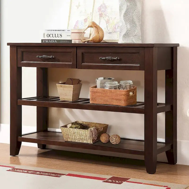 Table console de 42 po avec tiroirs et étagères à niveaux