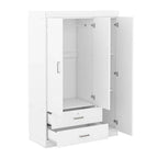 Armoire penderie 3 portes avec miroirs, étagères et 2 tiroirs