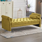 Banc rembourré en velours capitonné surdimensionné avec accoudoirs arrondis de 71 pouces