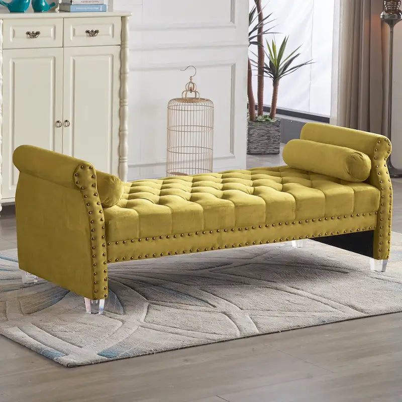 Banc rembourré en velours capitonné surdimensionné avec accoudoirs arrondis de 71 pouces