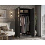 Armoire urbaine à 2 portes 100 % en bois massif avec portes pleines et portes miroir