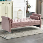 Banc rembourré en velours capitonné surdimensionné avec accoudoirs arrondis de 71 pouces