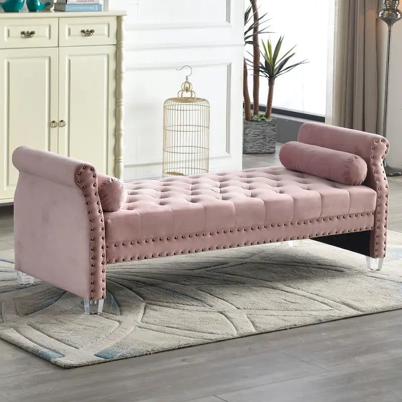 Banc rembourré en velours capitonné surdimensionné avec accoudoirs arrondis de 71 pouces