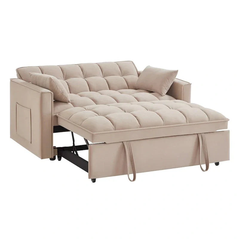 Canapé-lit convertible 4-en-1 – Causeuse en velours – Lit d'appoint avec dossier inclinable, 2 poches latérales