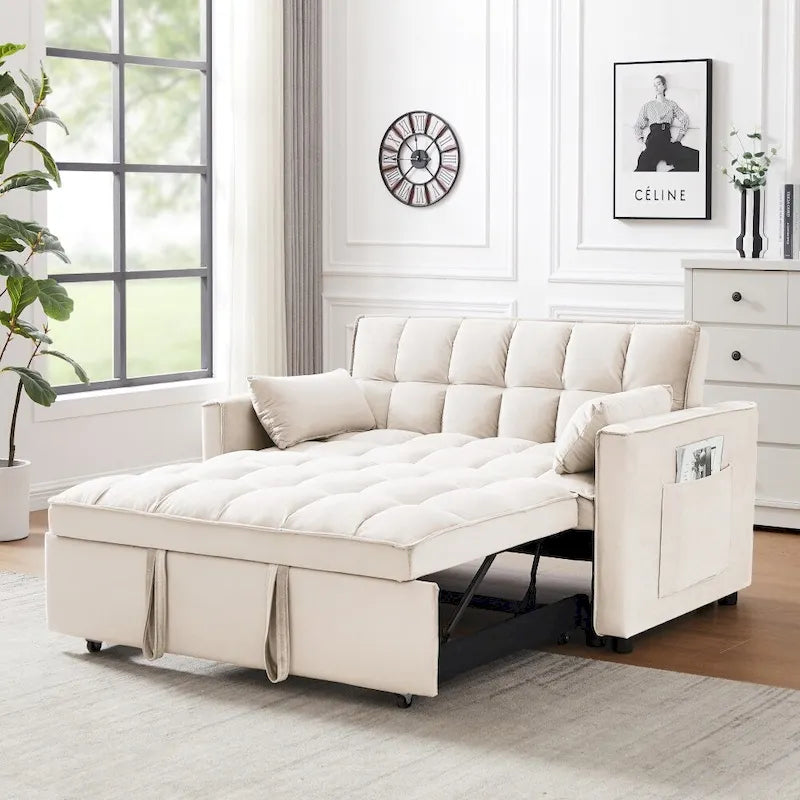 Canapé convertible 3 en 1 en velours avec lit gigogne et dossier inclinable