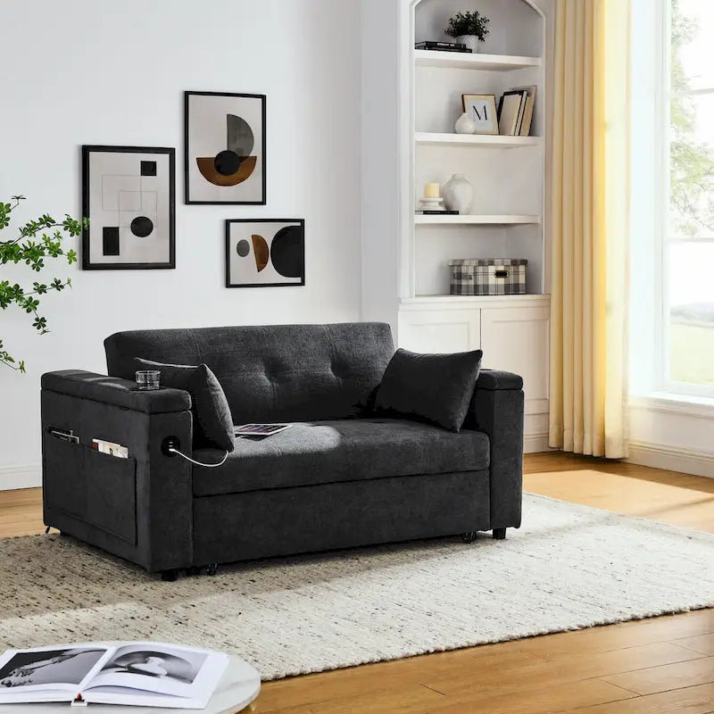 Canapé convertible 54 pouces avec lit gigogne, double assise, fonction relax