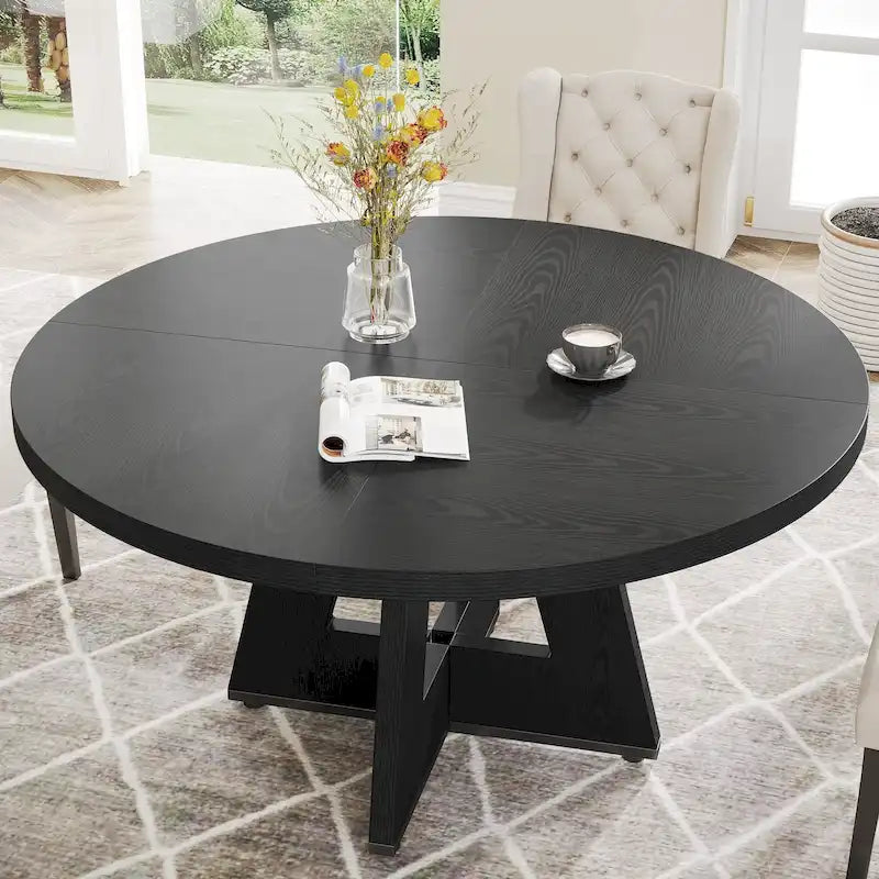 Table à manger ronde de 120 cm pour 4 personnes, table de salle à manger/cuisine/salon en bois style ferme