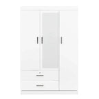 Armoire penderie 3 portes avec miroirs, étagères et 2 tiroirs