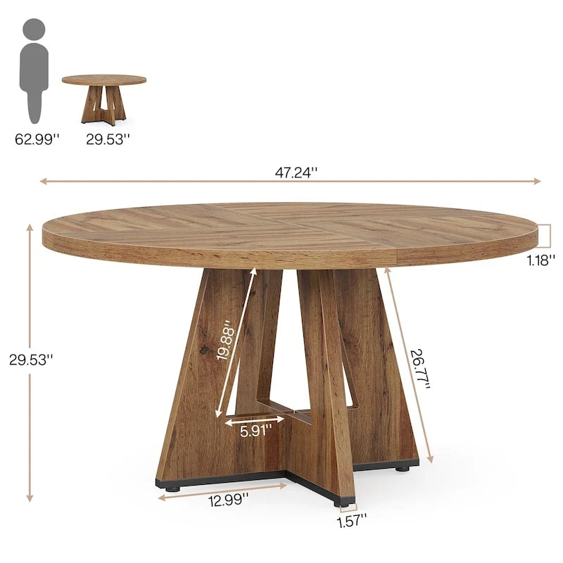 Table à manger ronde de 120 cm pour 4 personnes, table de salle à manger/cuisine/salon en bois style ferme