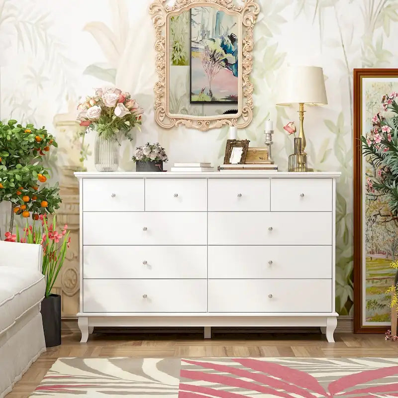 Commode laquée de 55,1 po, commode longue pour chambre à coucher