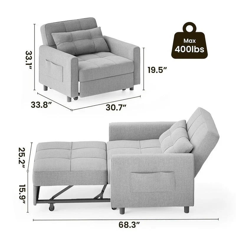 Canapé-lit convertible 3-en-1, Canapé-chaise dépliable, Lit pliant convertible pour salon