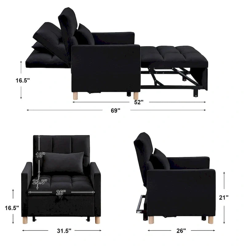 Fauteuil Lit Convertible 3 en 1, Noir
