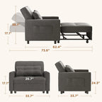 Canapé-lit convertible 3-en-1, Canapé-chaise dépliable, Lit pliant convertible pour salon