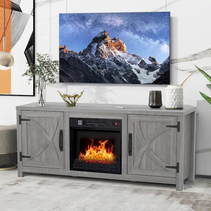 Meuble TV de ferme avec cheminée électrique de 58 po, console pour téléviseurs jusqu'à 65 po
