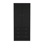 19 Armoire moderne à deux portes avec 3 tiroirs et 1 tringle de penderie pour chambre à coucher