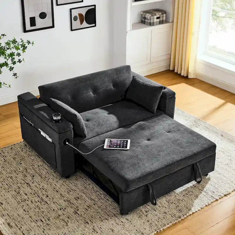 Canapé convertible 54 pouces avec lit gigogne, double assise, fonction relax