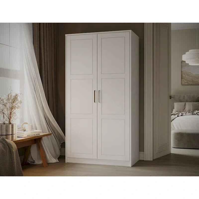 Armoire urbaine à 2 portes 100 % en bois massif avec portes pleines et portes miroir