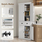 Meuble de rangement de cuisine autoportant traditionnel de 72 pouces avec 4 portes et 3 étagères réglables, grand tiroir central