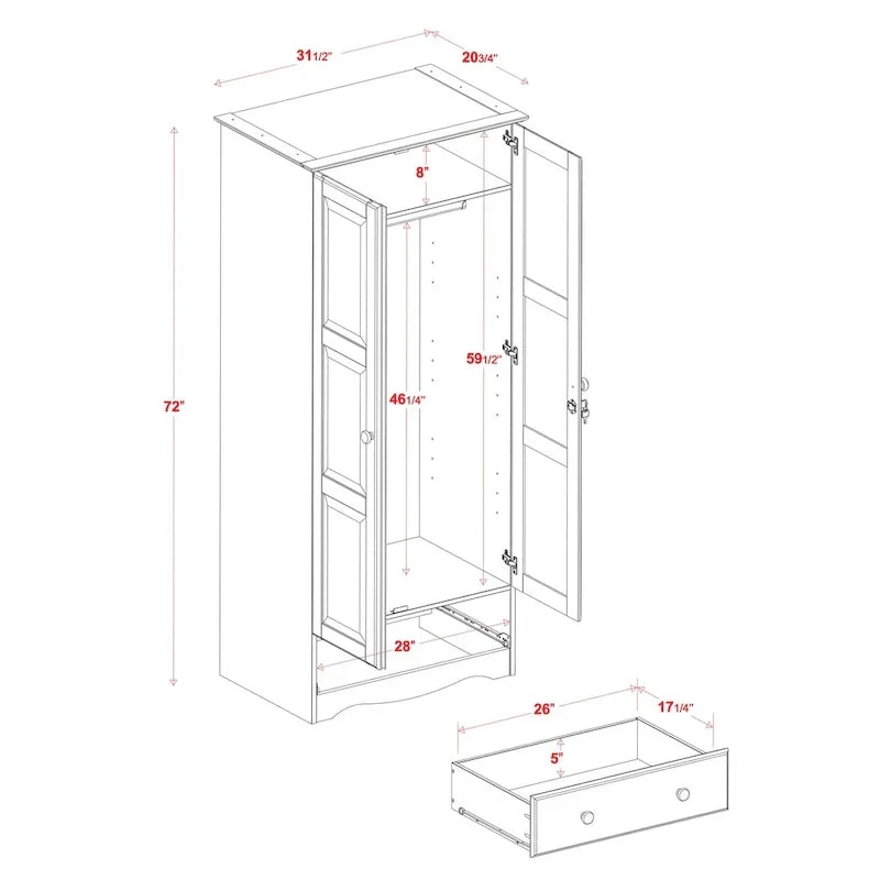 Armoire garde-robe modulable 100 % en bois massif avec poignées en métal ou en bois