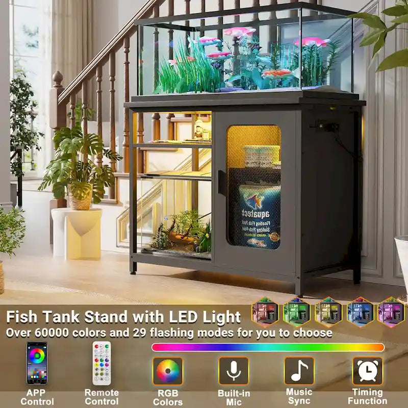 Meuble pour aquarium de 75 à 110 litres avec prises de courant et éclairage LED