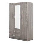 Armoire penderie 3 portes avec miroirs, étagères et 2 tiroirs