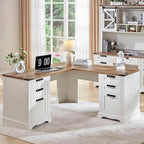 Bureau d'angle exécutif en forme de L 60 Farmhouse, bureau d'angle en bois, bureau d'ordinateur