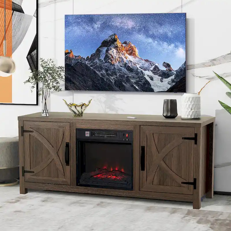 Meuble TV de ferme avec cheminée électrique de 58 po, console pour téléviseurs jusqu'à 65 po
