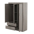 Armoire penderie 3 portes avec miroirs, étagères et 2 tiroirs