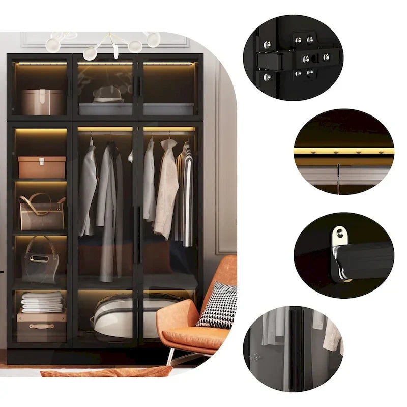 47,2 Grande Armoire LED Lumineuse Placard à Portes en Verre Entièrement en Verre