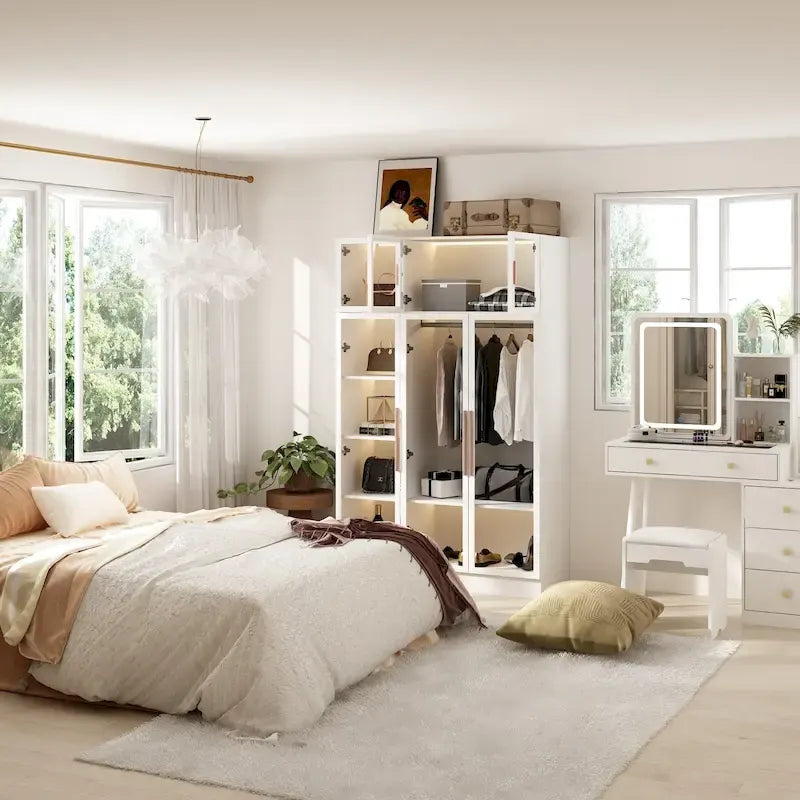 47,2 Grande Armoire LED Lumineuse Placard à Portes en Verre Entièrement en Verre
