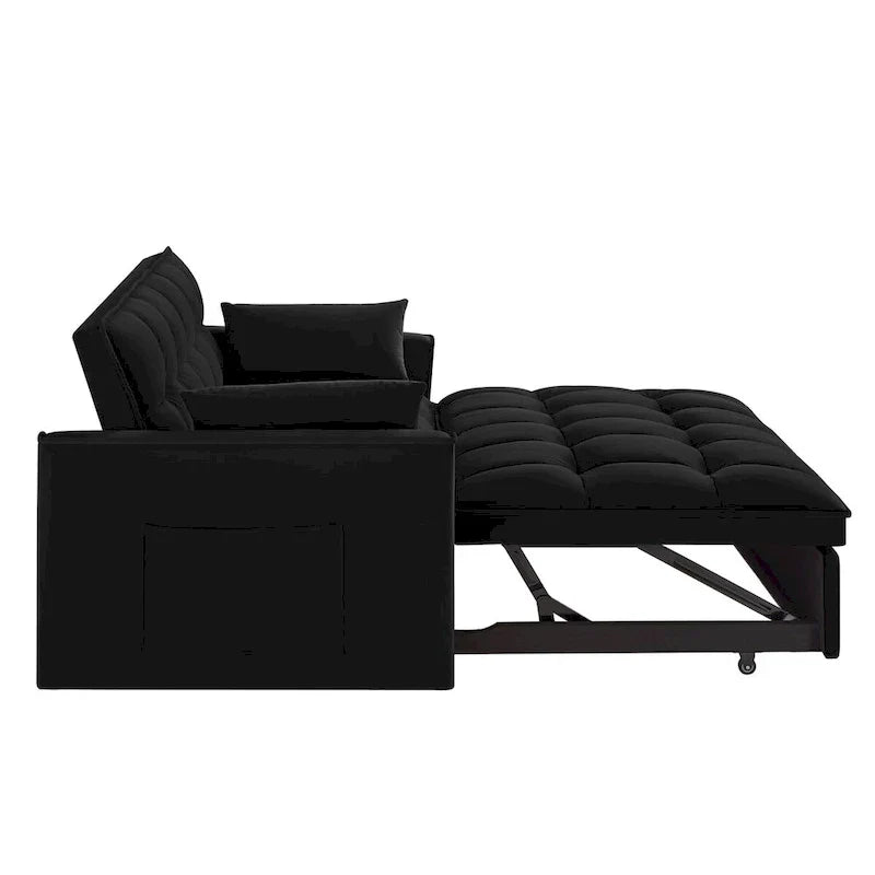Canapé-lit convertible 4-en-1 – Causeuse en velours – Lit d'appoint avec dossier inclinable, 2 poches latérales