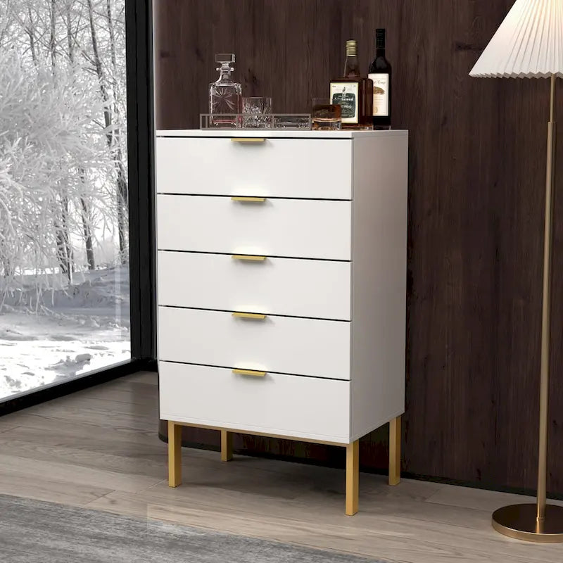 Commode de rangement à 5 tiroirs Table de chevet Meuble de rangement 60 cm L Blanc/Dos
