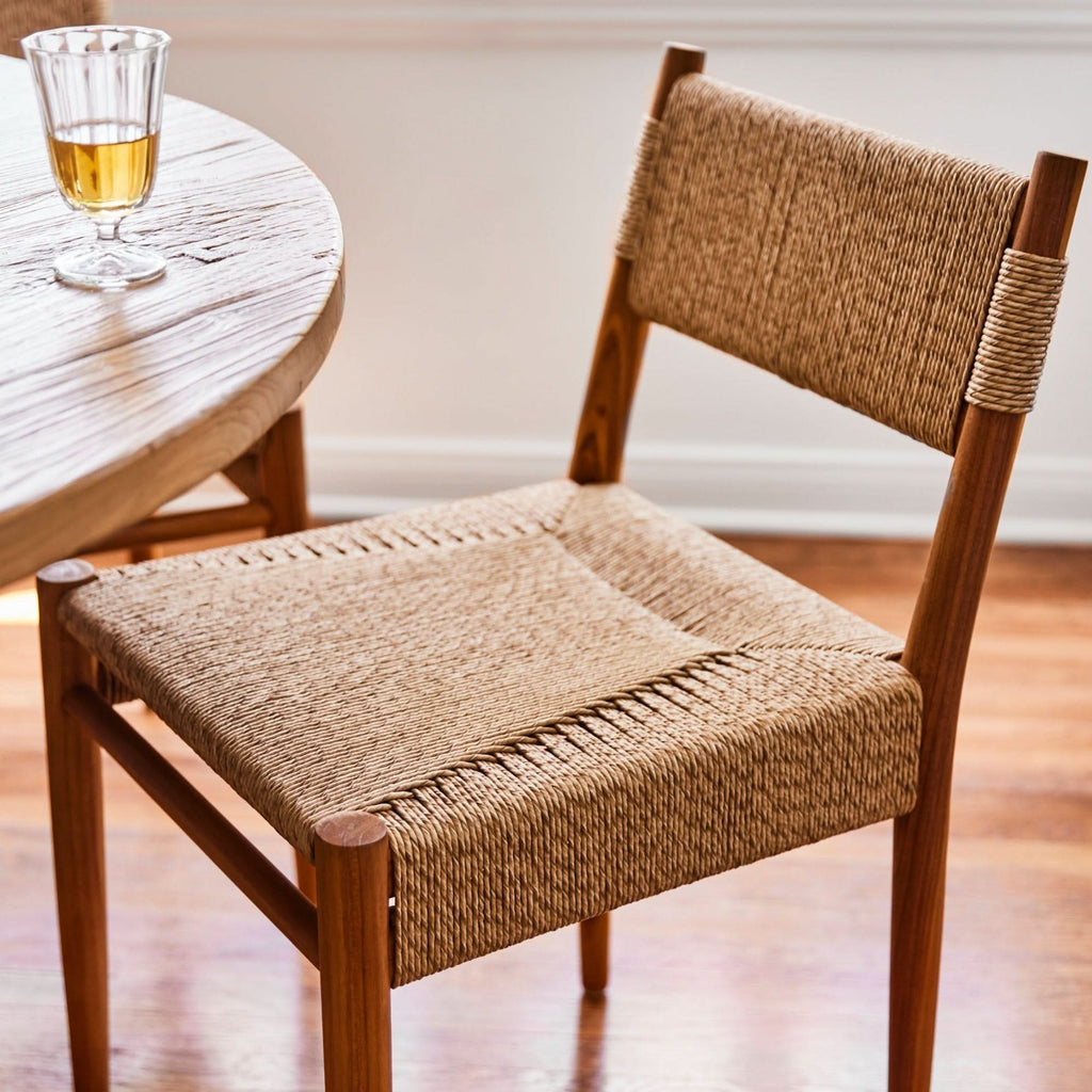 Chaise de salle à manger - Le jonc tressé résistant aux intempéries offre une option élégante et durable pour les repas en extérieur ou les zones de repas de cuisine très fréquentées