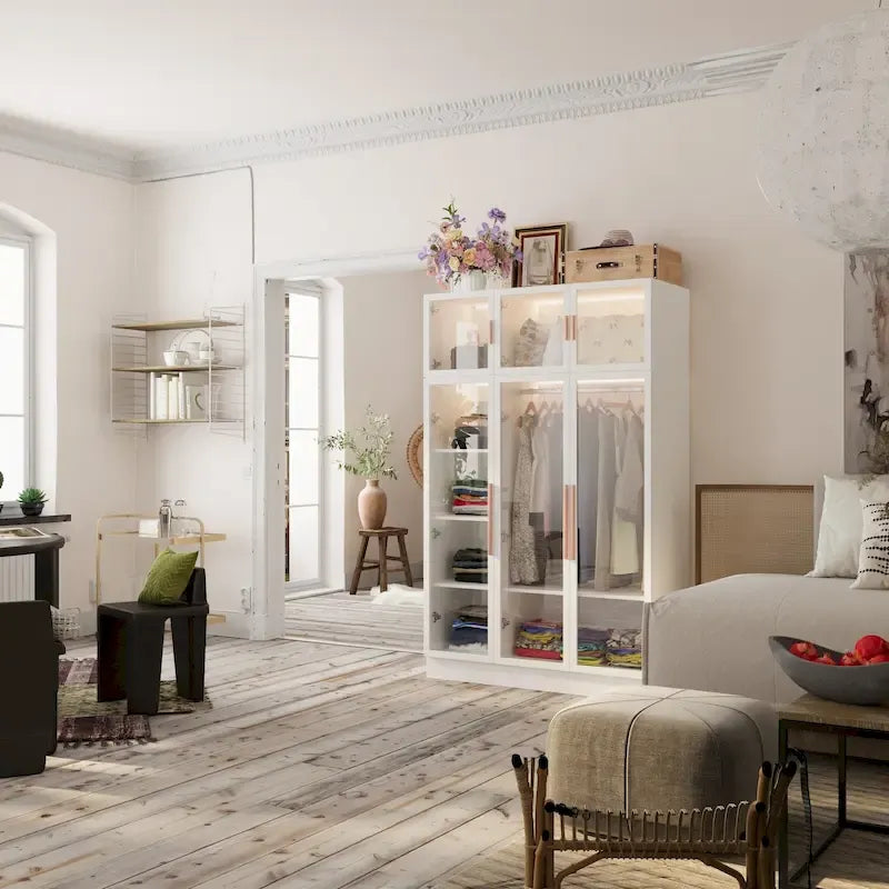 47,2 Grande Armoire LED Lumineuse Placard à Portes en Verre Entièrement en Verre