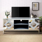 Meuble TV de 150 cm avec portes miroir en losange et rangement pour téléviseurs jusqu'à 65 pouces